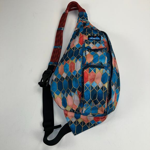 Kavu Rope Sling Backpack Bag Stained Glass Print Multi Pocket